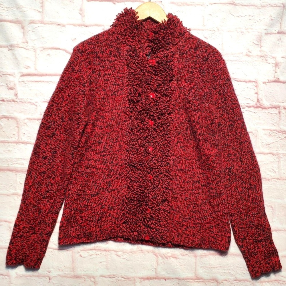 VTG Country Shop Rabbit Hair Lambs Wool‎ Sweater Red Boucle 90s Womens Medium